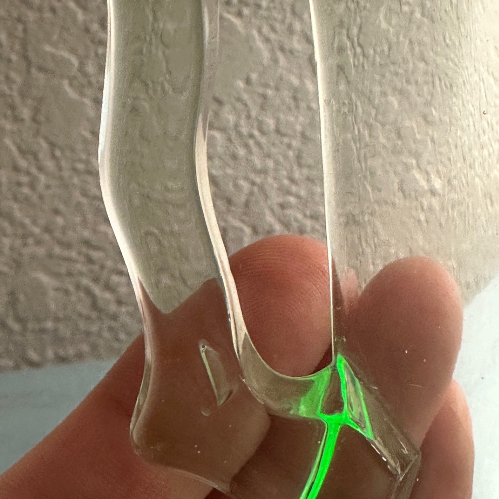 Jenkins Glass Green Uranium Handled Cake Platter - 12 inch Vaseline Dish - Picture 5 of 6